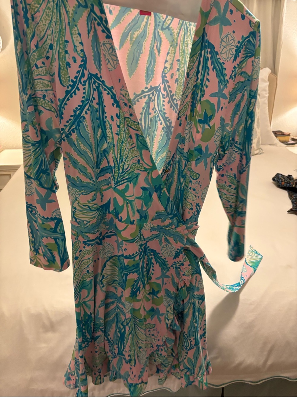 Lilly Pulitzer Pink, Teal & Green Floral Wrap Mini Dress